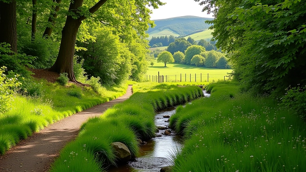 Gentle Wicklow nature path with stream and woodland