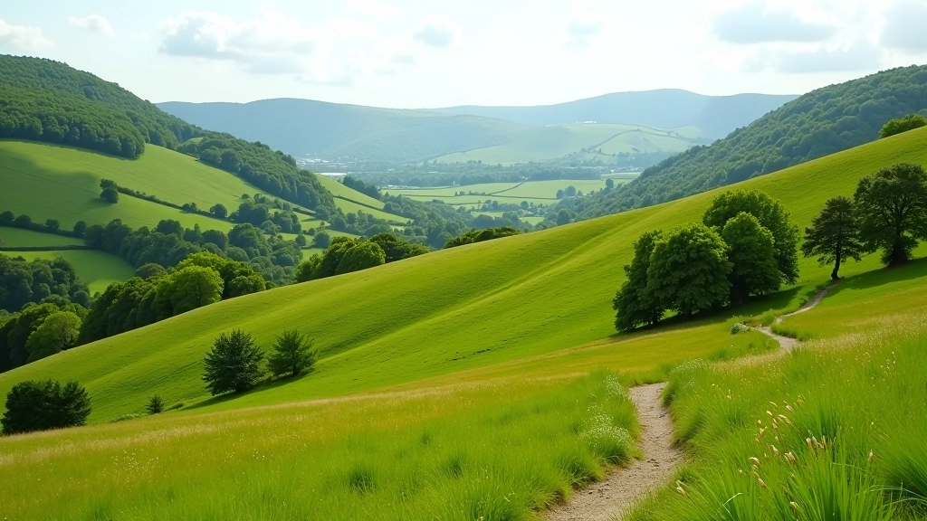 Ballinastoe Wicklow countryside with rolling hills and gentle hiking trails through nature